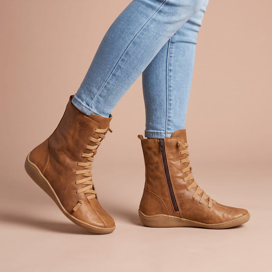Haltbarste Winterstiefel aus Leder für Damen in Braun mit rutschfester Sohle