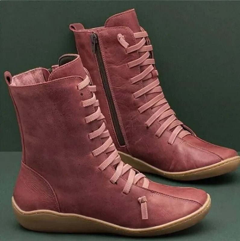 Winterstiefel aus Leder für Damen in Dunkelrot