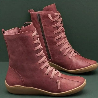 Winterstiefel aus Leder für Damen in Dunkelrot
