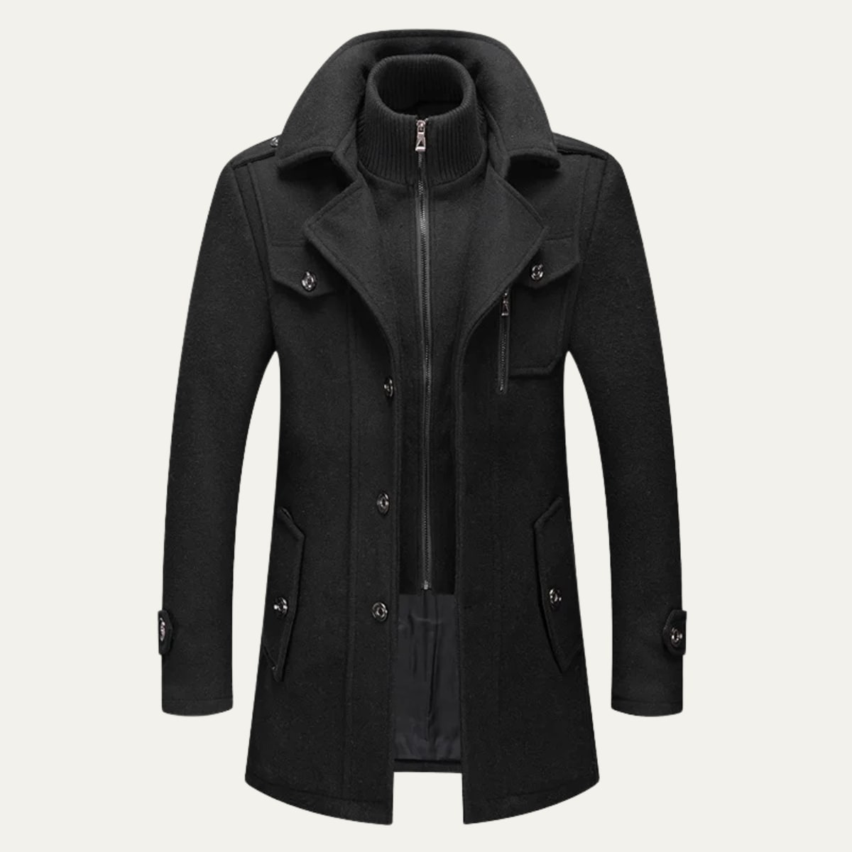 Herren Winterjacke im Trenchcoat Stil in Schwarz