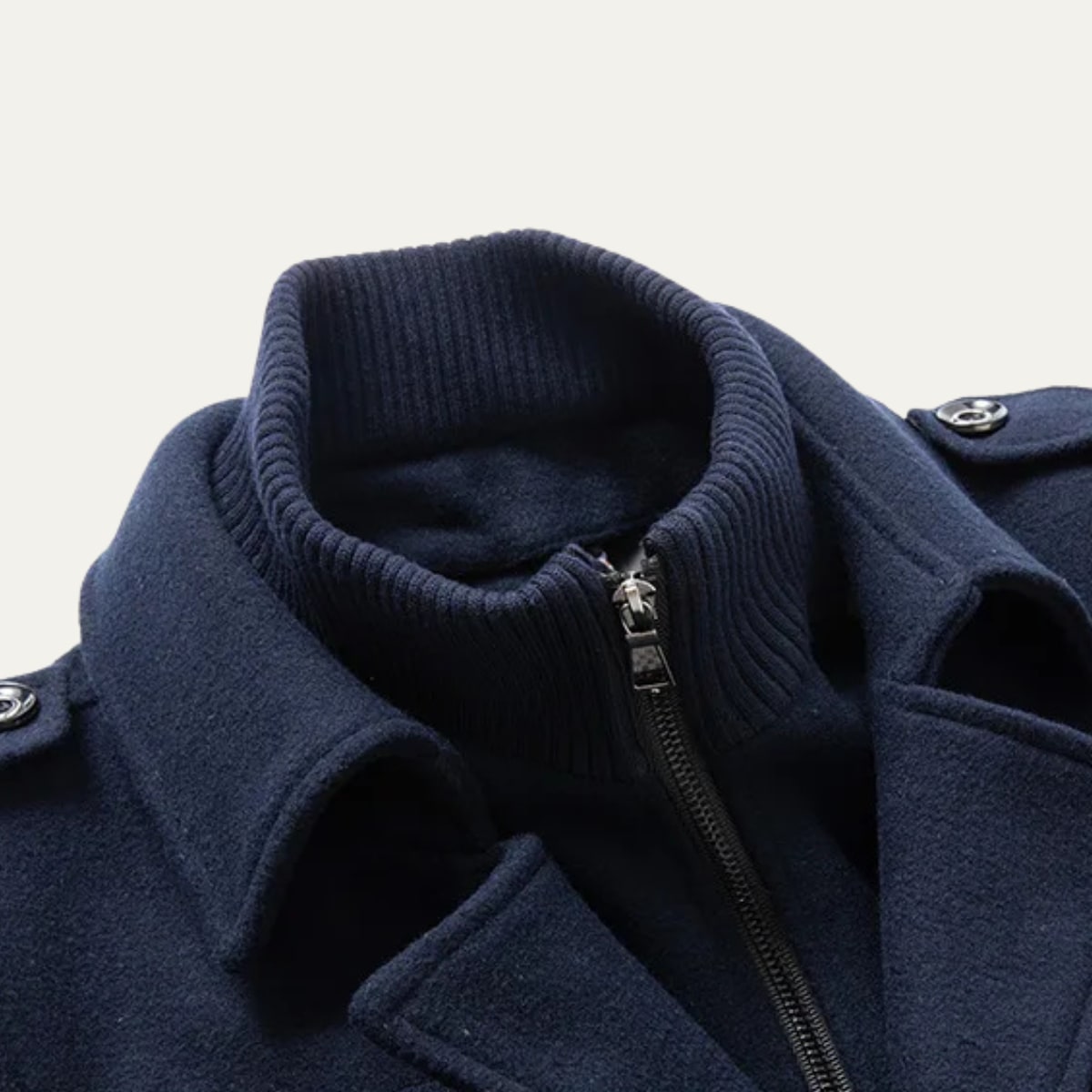 Herren Winterjacke im Trenchcoat Stil, Stehkragen-Einsatz im Detail