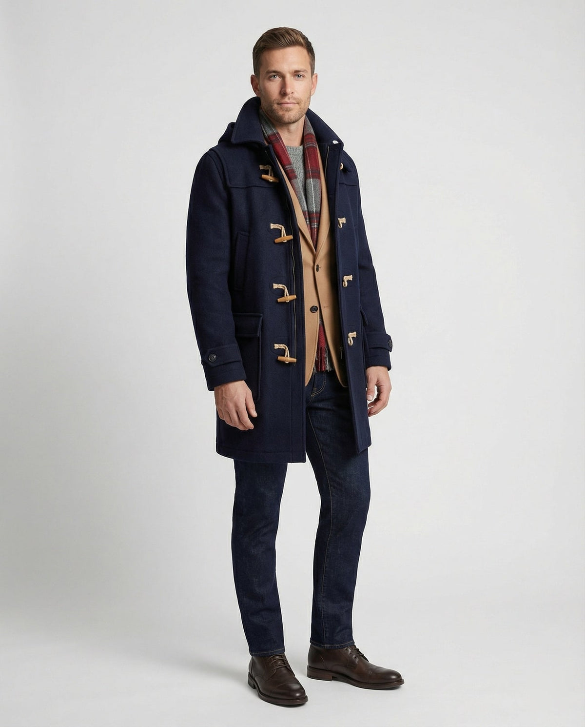 Dufflecoat Herren aus Wolle mit Kapuze und Holzknebeln 2