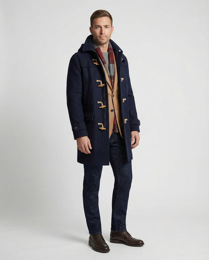 Dufflecoat Herren aus Wolle mit Kapuze und Holzknebeln 2