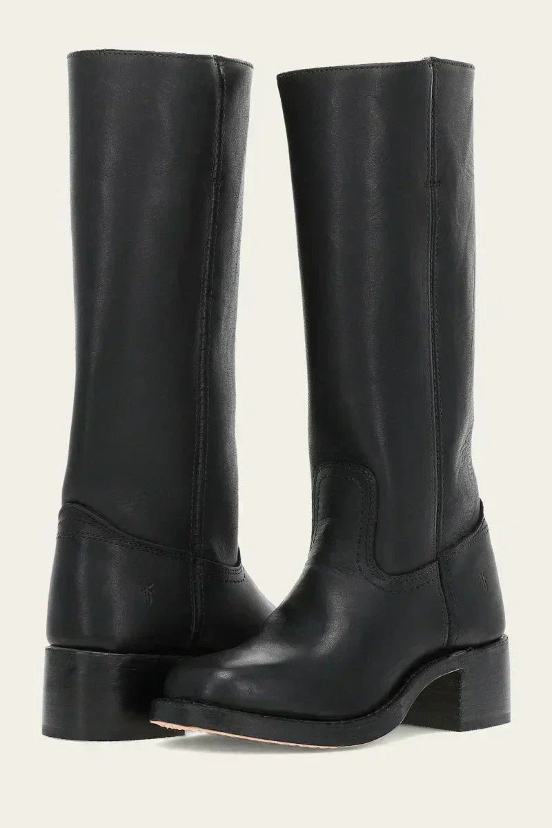 Kniehohe Stiefel aus Leder, Winterstiefel mit Blockabsatz 7