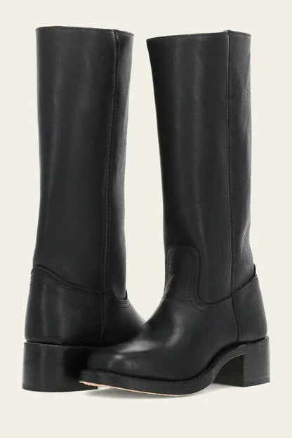 Kniehohe Stiefel aus Leder, Winterstiefel mit Blockabsatz 7