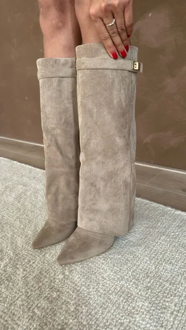 Kniehohe Stiefel aus Wildleder, Damen Boots mit Schnalle 2