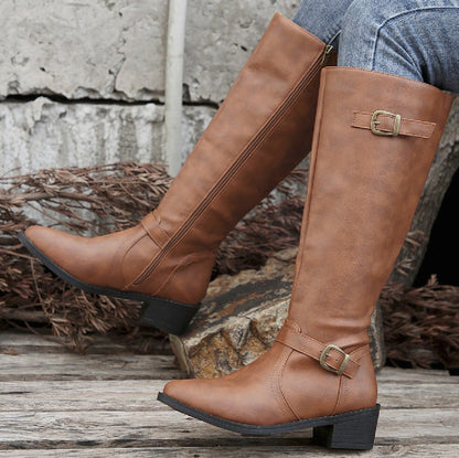 Kniehohe Stiefel in Lederoptik, Winterstiefel mit Schnalle 2