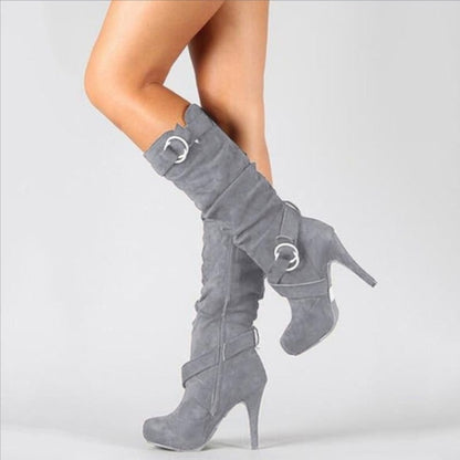 Kniehohe Stiefel mit Stilettoabsatz, Damen Winterstiefel 2