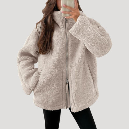 Teddy Fleecejacke Damen Oversize mit Reißverschluss 3