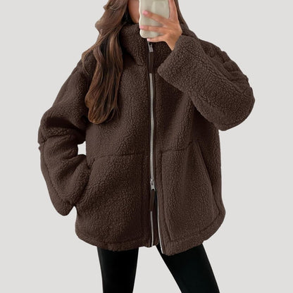 Teddy Fleecejacke Damen Oversize mit Reißverschluss 4