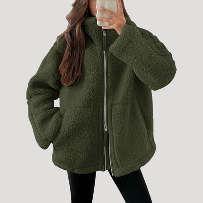 Teddy Fleecejacke Damen Oversize mit Reißverschluss 5