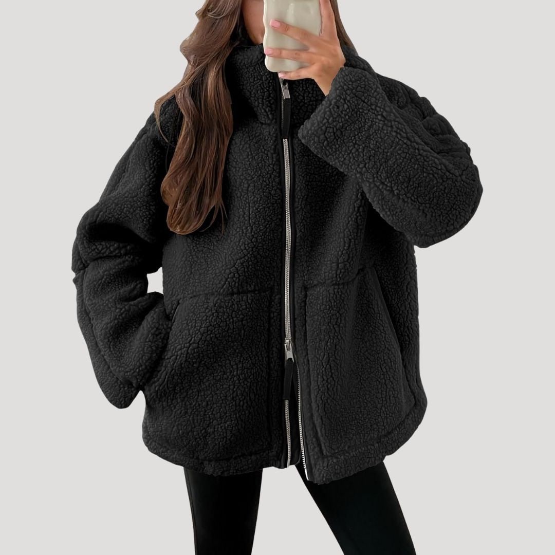 Teddy Fleecejacke Damen Oversize mit Reißverschluss 6