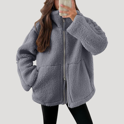 Teddy Fleecejacke Damen Oversize mit Reißverschluss 7