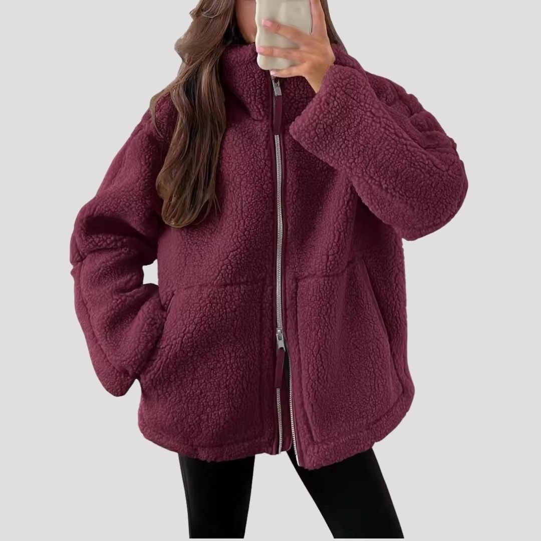 Teddy Fleecejacke Damen Oversize mit Reißverschluss 8