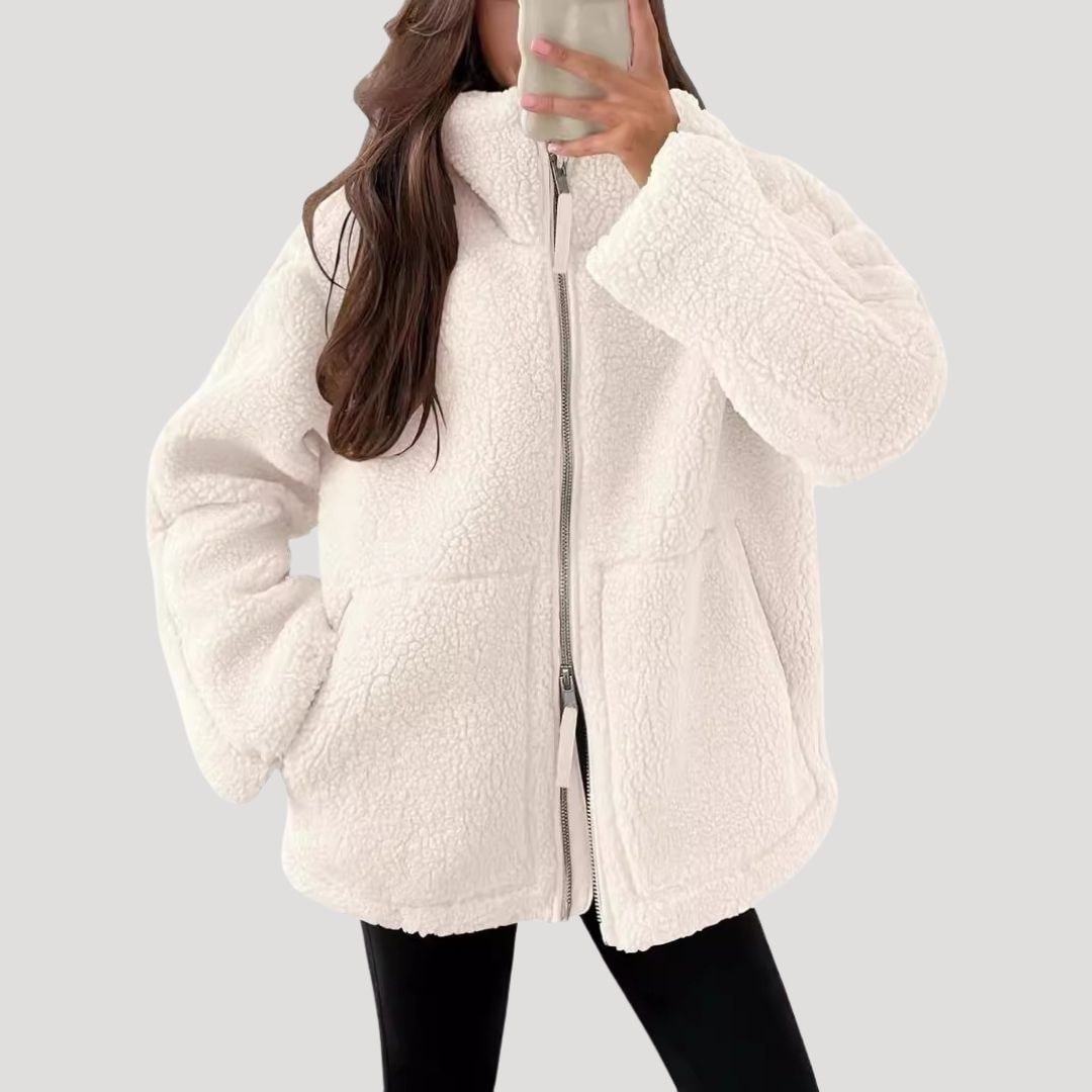 Teddy Fleecejacke Damen Oversize mit Reißverschluss 9