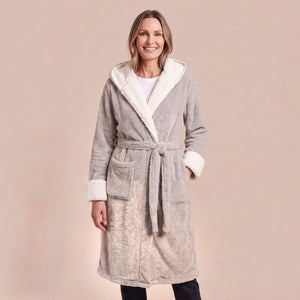 Kuscheliger Fleece-Morgenmantel mit Kapuze und Teddybesatz