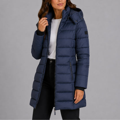 Marineblaue Steppjacke mit Kapuze Vorderansicht 9