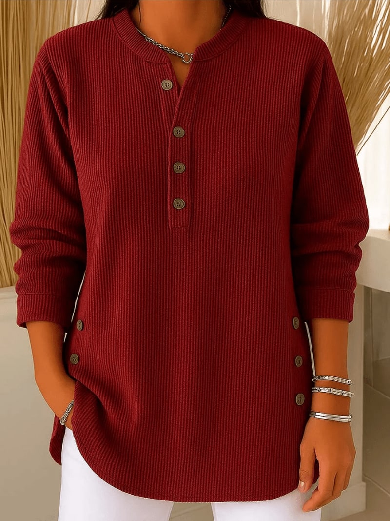 Lange Strickjacke mit Knopfleiste in Dunkelrot