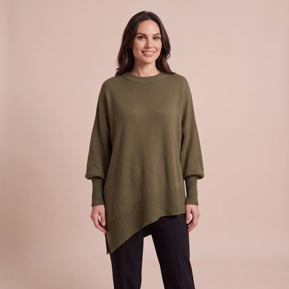 Lange Strickjacke Damenpullover in Olivgrün