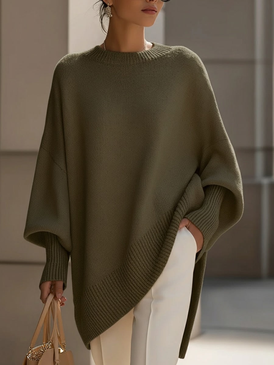 Lange Strickjacke Damenpullover in Olivgrün
