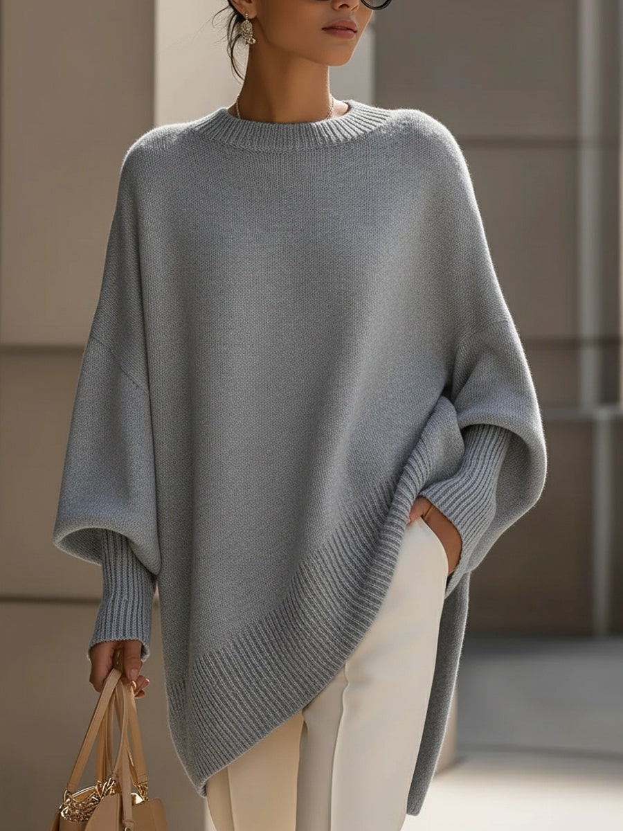 Lange Strickjacke Damenpullover in Graublau