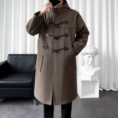 Dufflecoat Herren lang aus Wollmischung mit Kapuze 2