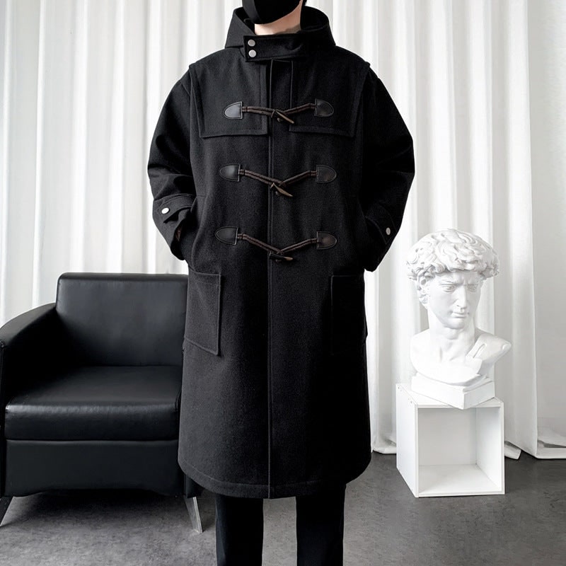 Dufflecoat Herren lang aus Wollmischung mit Kapuze 4