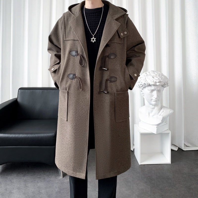 Dufflecoat Herren lang aus Wollmischung mit Kapuze 7
