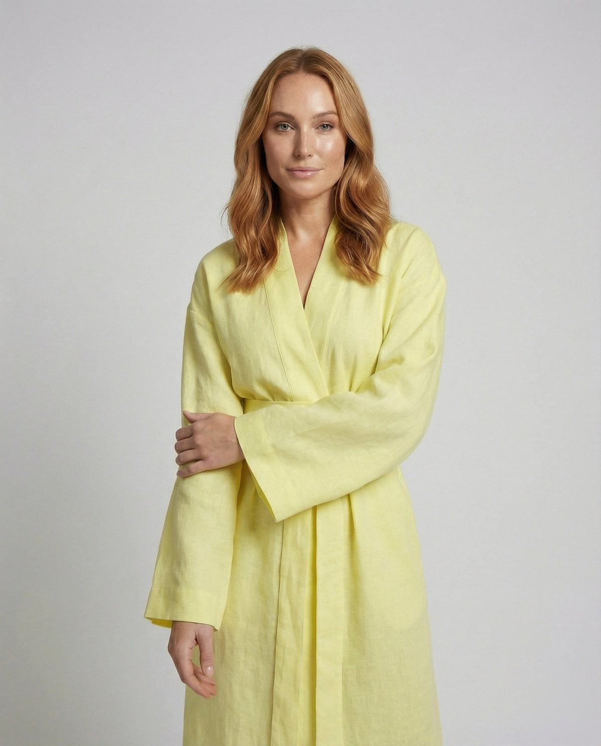 Kimono-Morgenmantel Damen lang mit breitem Bindegürtel 2