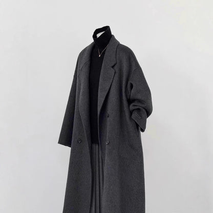 Oversize Wollmantel Damen lang mit weitem Revers 2
