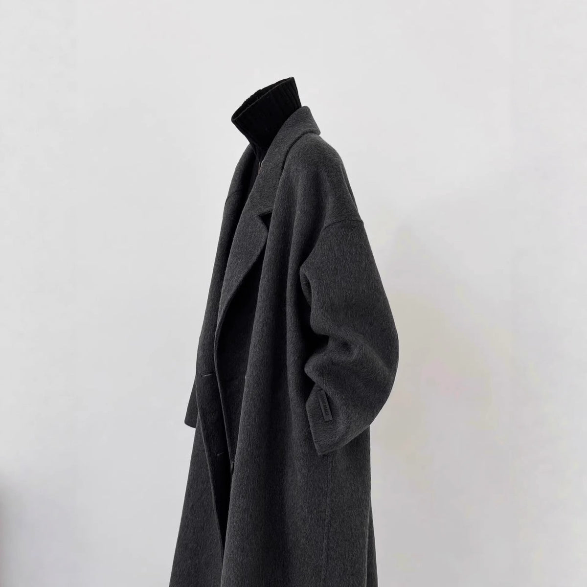 Oversize Wollmantel Damen lang mit weitem Revers 3