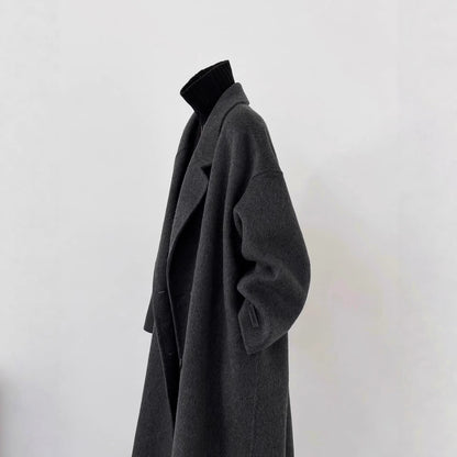 Oversize Wollmantel Damen lang mit weitem Revers 3