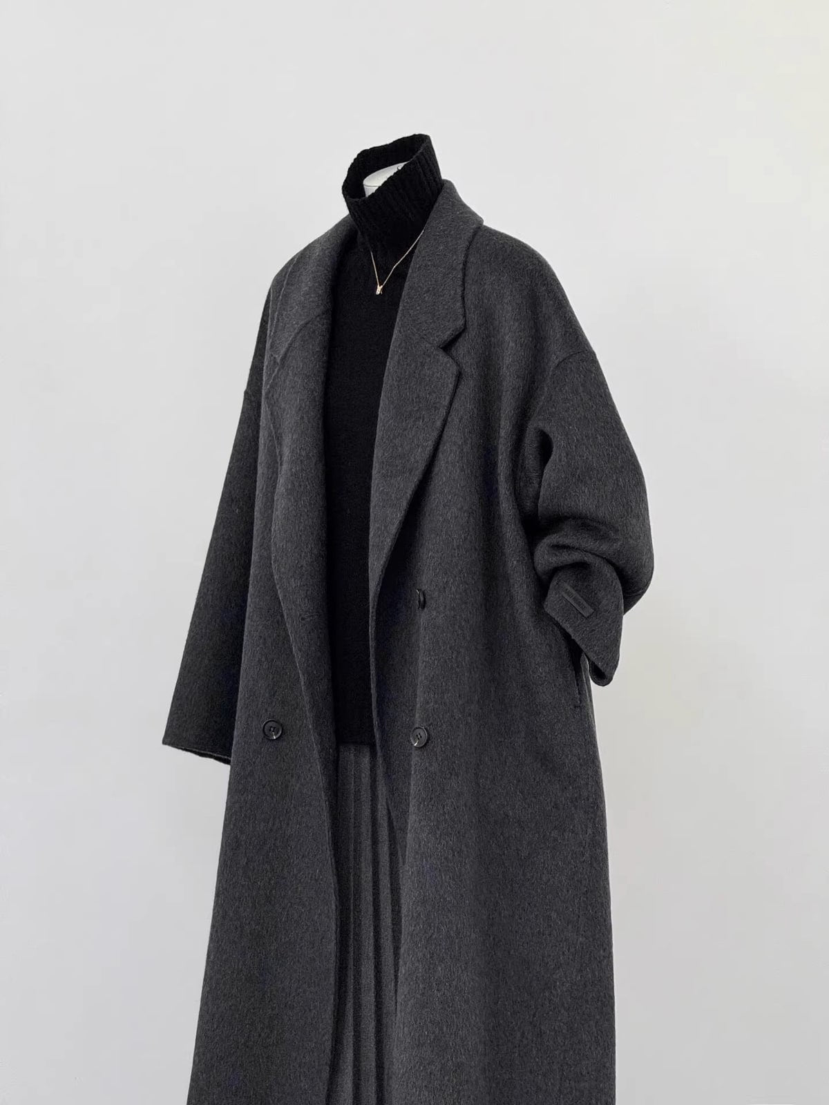 Oversize Wollmantel Damen lang mit weitem Revers 4