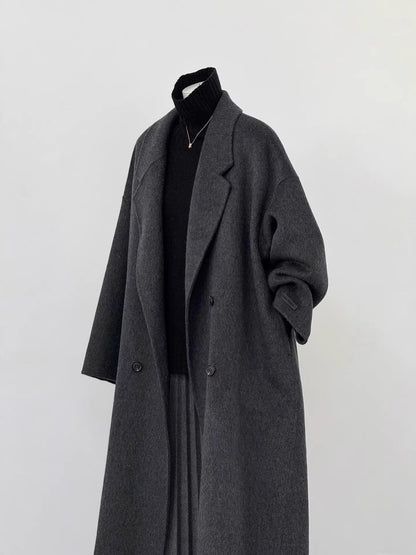 Oversize Wollmantel Damen lang mit weitem Revers 4