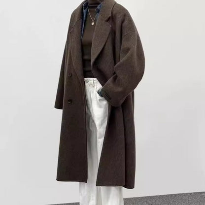 Oversize Wollmantel Damen lang mit weitem Revers 7