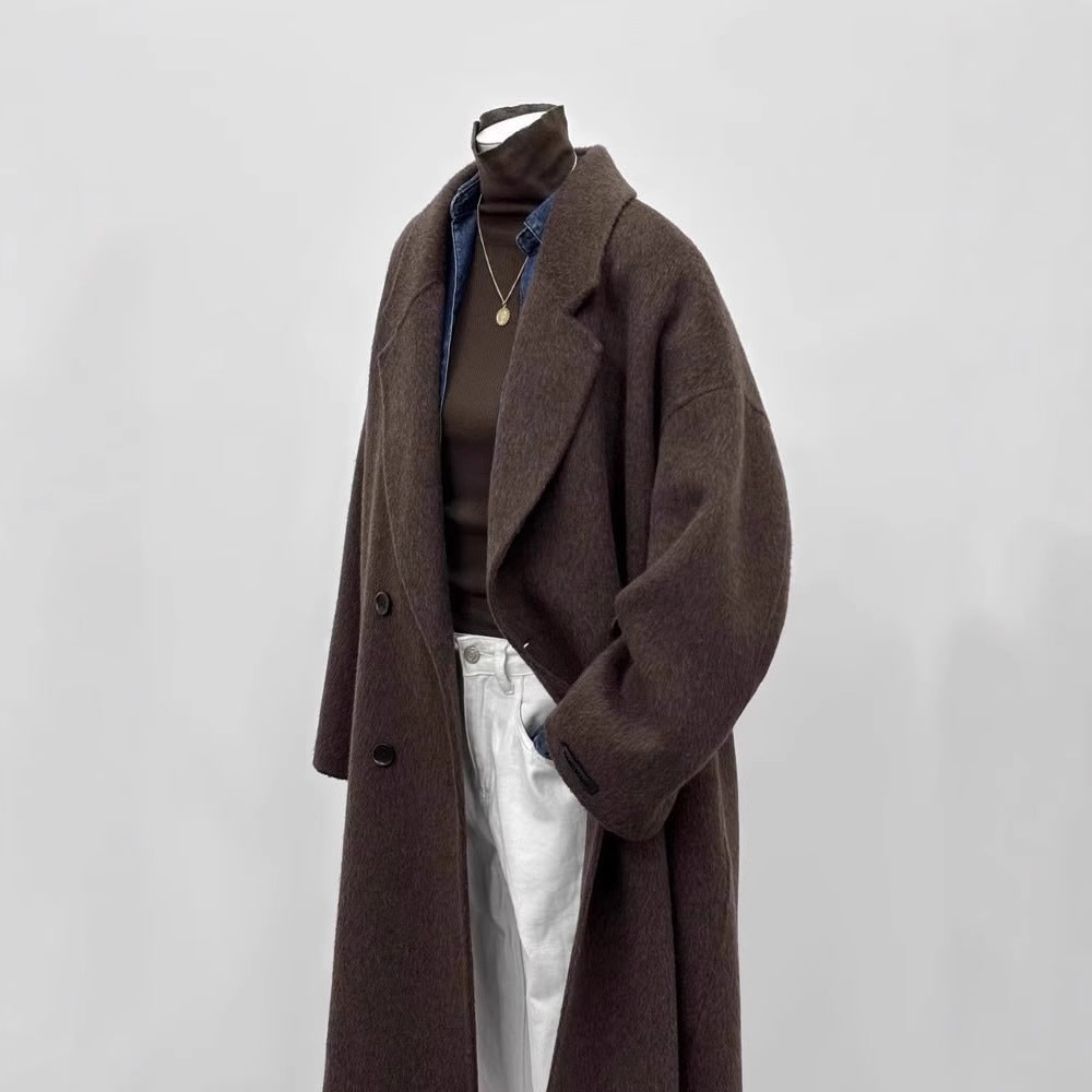 Oversize Wollmantel Damen lang mit weitem Revers 8