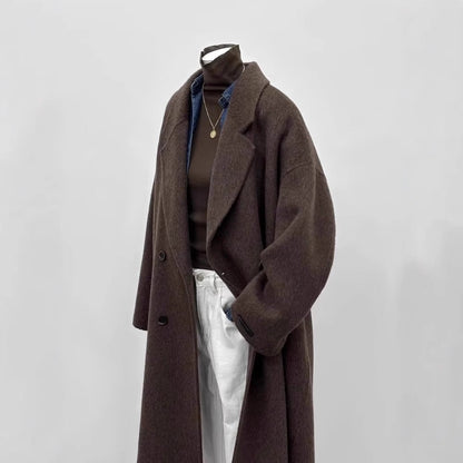 Oversize Wollmantel Damen lang mit weitem Revers 8