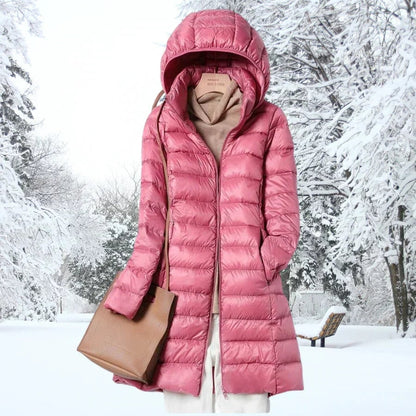 Leichte Daunenjacke mit Kapuze für Damen in Rosa