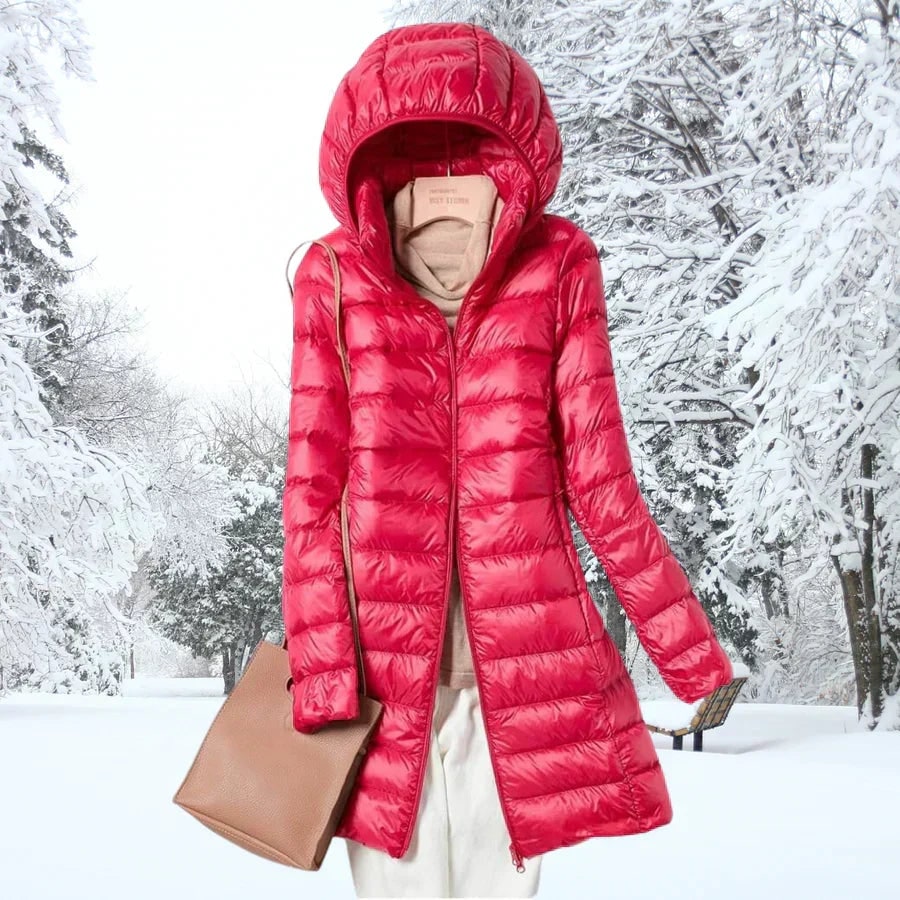 Leichte Daunenjacke mit Kapuze für Damen in Rot
