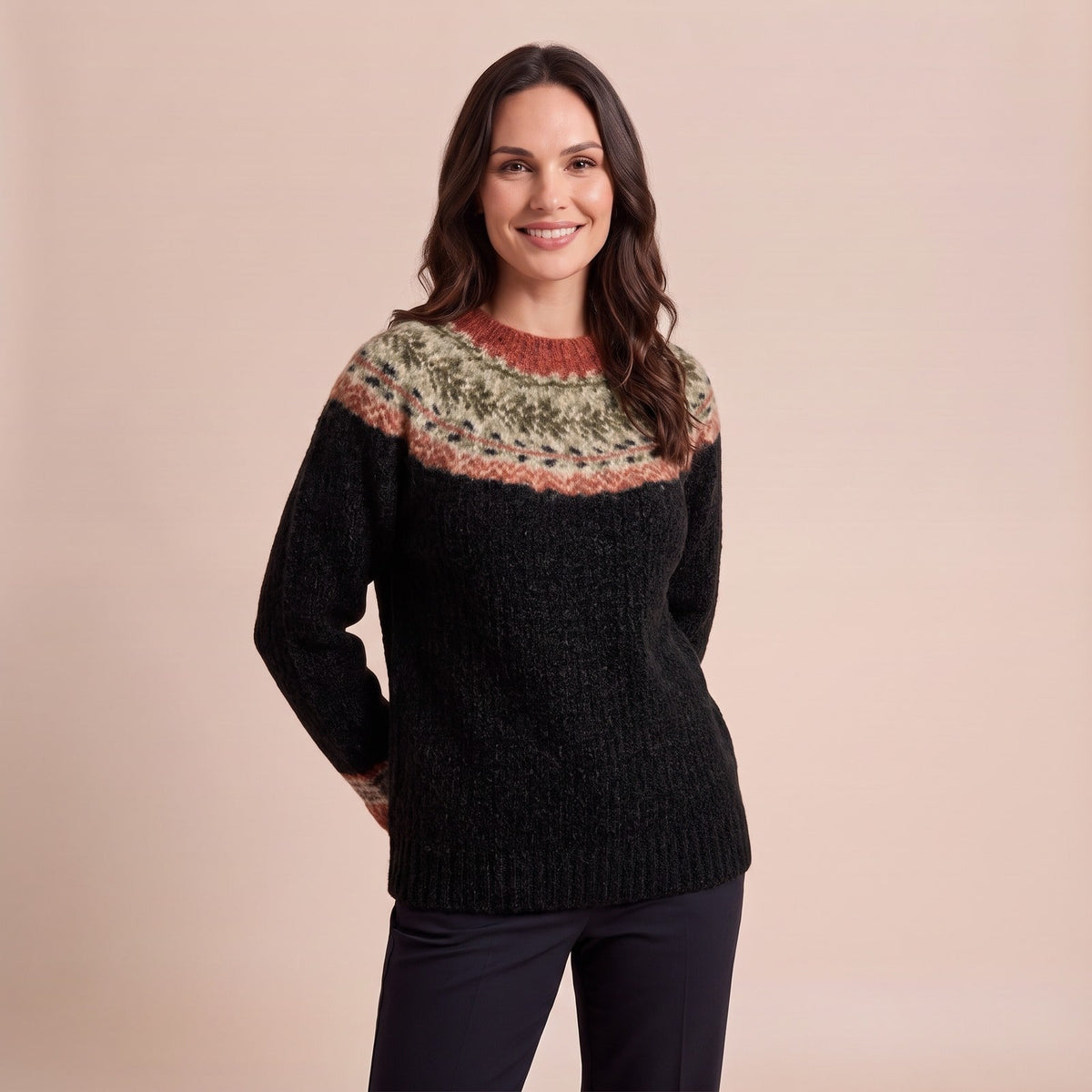 Norweger Pullover mit Rundpasse, Damen Strickpullover 1