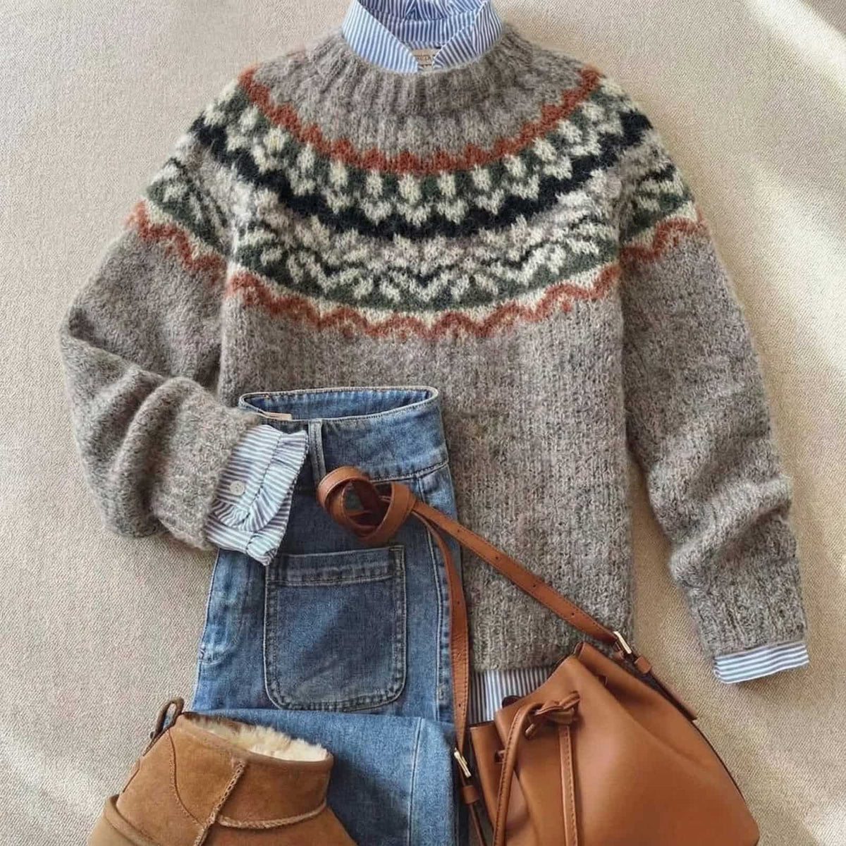 Norweger Pullover mit Rundpasse, Damen Strickpullover 4
