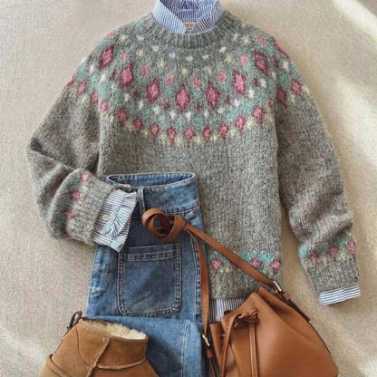 Norweger Pullover mit Rundpasse, Damen Strickpullover 3