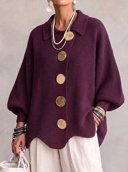 Oversized Cardigan in Bordeaux mit Goldknöpfen 4