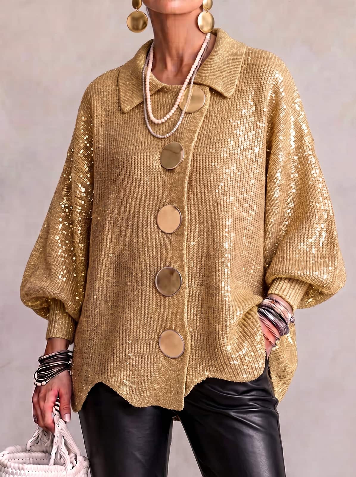 Oversized Cardigan in Gold mit Pailletten 6