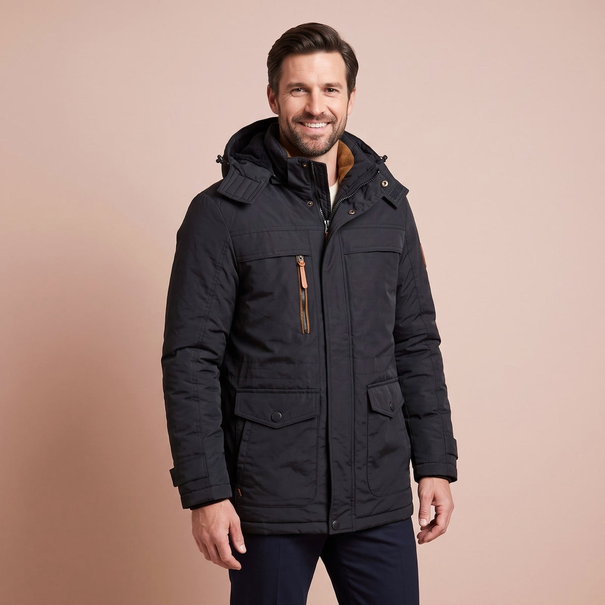 Parka Herren mit Kapuze, warm gefüttert und winddicht 1