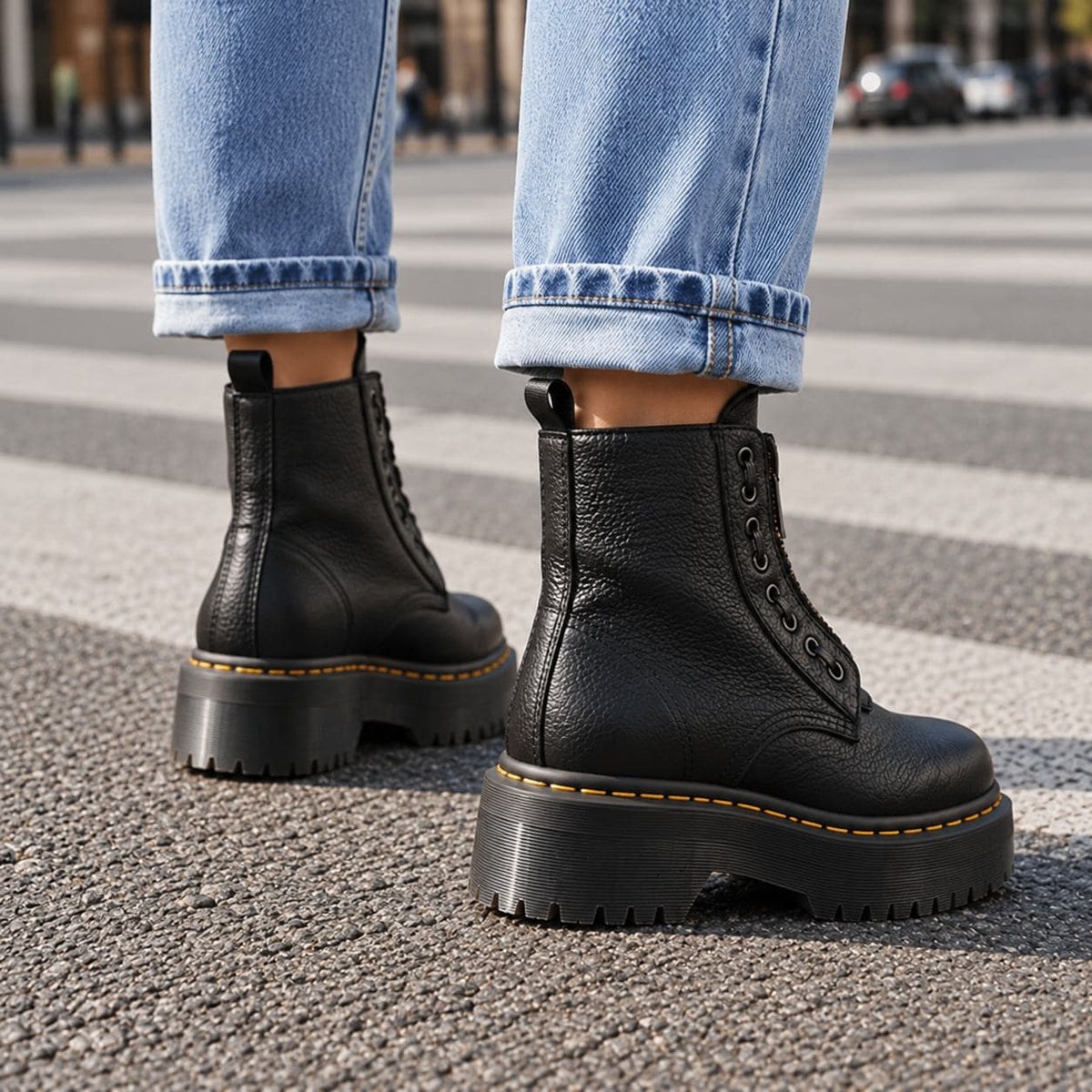 Rückansicht der schwarzen Plateau Stiefeletten 6