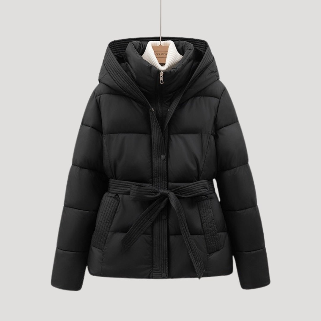 Puffer Jacket Damen mit Kapuze und Gürtel, Steppjacke 2