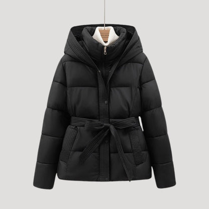 Puffer Jacket Damen mit Kapuze und Gürtel, Steppjacke 2