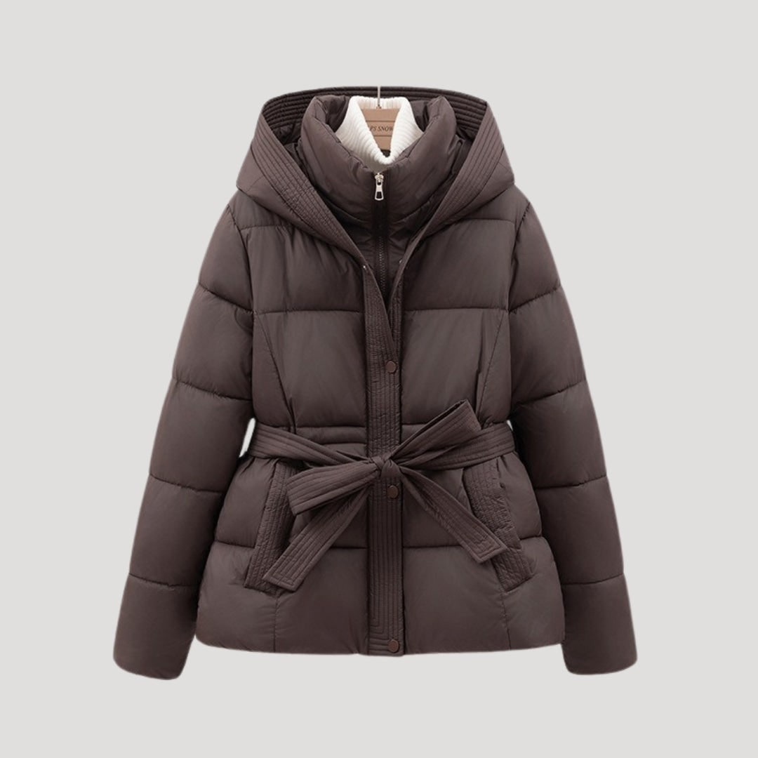 Puffer Jacket Damen mit Kapuze und Gürtel, Steppjacke 3