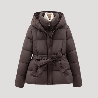 Puffer Jacket Damen mit Kapuze und Gürtel, Steppjacke 3